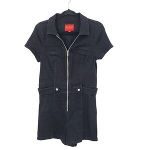 Guess Womens Black Denim Short Sleeve Romper Sz L Zip Stretch Boiler Suit
